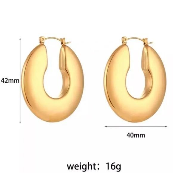 NEW HOLLOW HOOP 18K GOLD EARRINGS - Picture 6 of 7